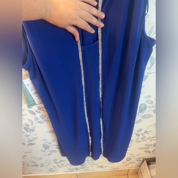 MSK Women’s Stretch Rhinestone Slit Back Cape Sleeveless V Neck Mini Dress XL. - Picture 6 of 12